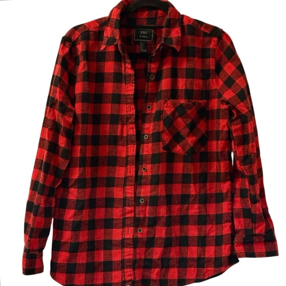 Red and Black Flannel Long Sleeve Button Down Shirt Adult Small